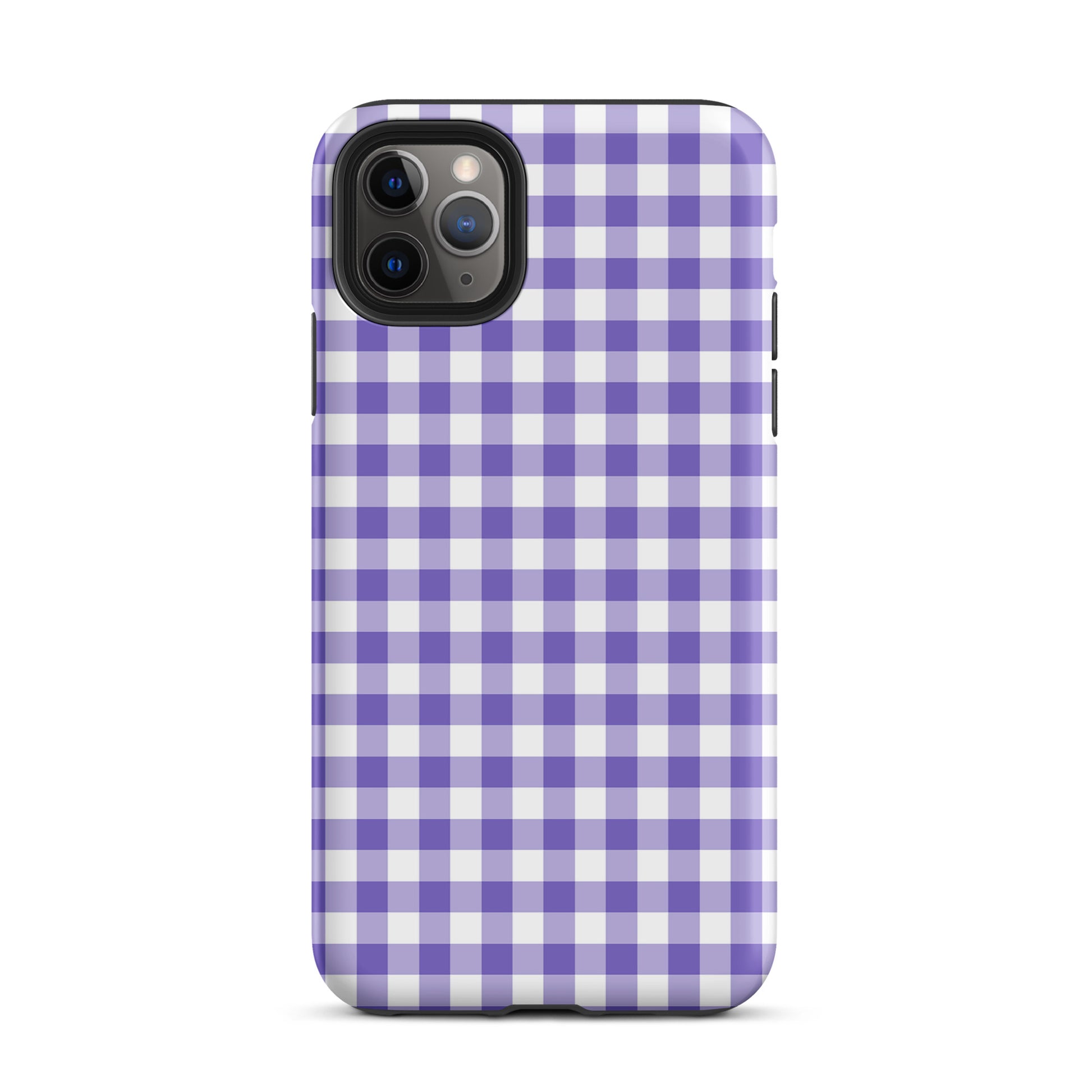 Phone Case for iPhone with purple gingham pattern, blending style and durability for a chic look.