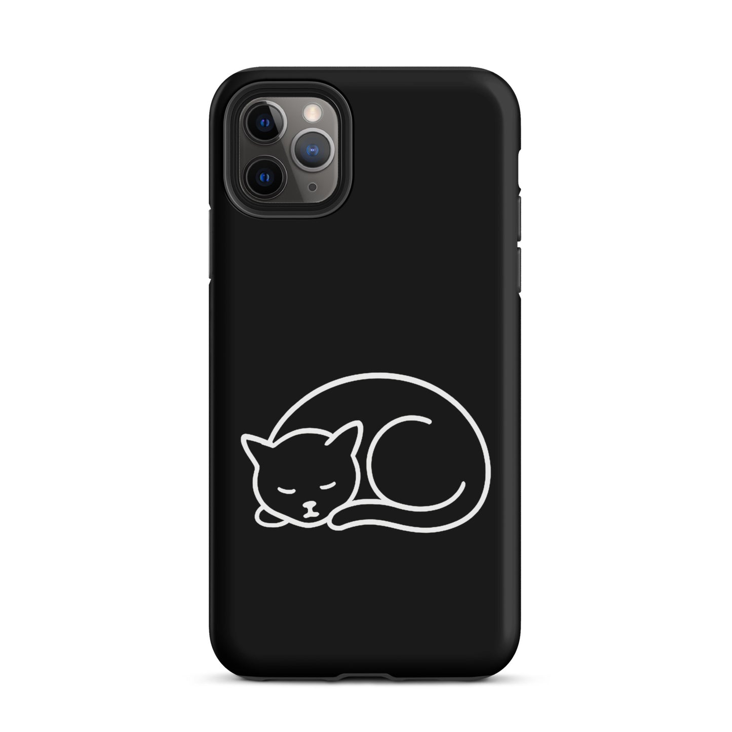 Phone case for iPhone with minimalist curled-up cat design offering dual-layer protection.