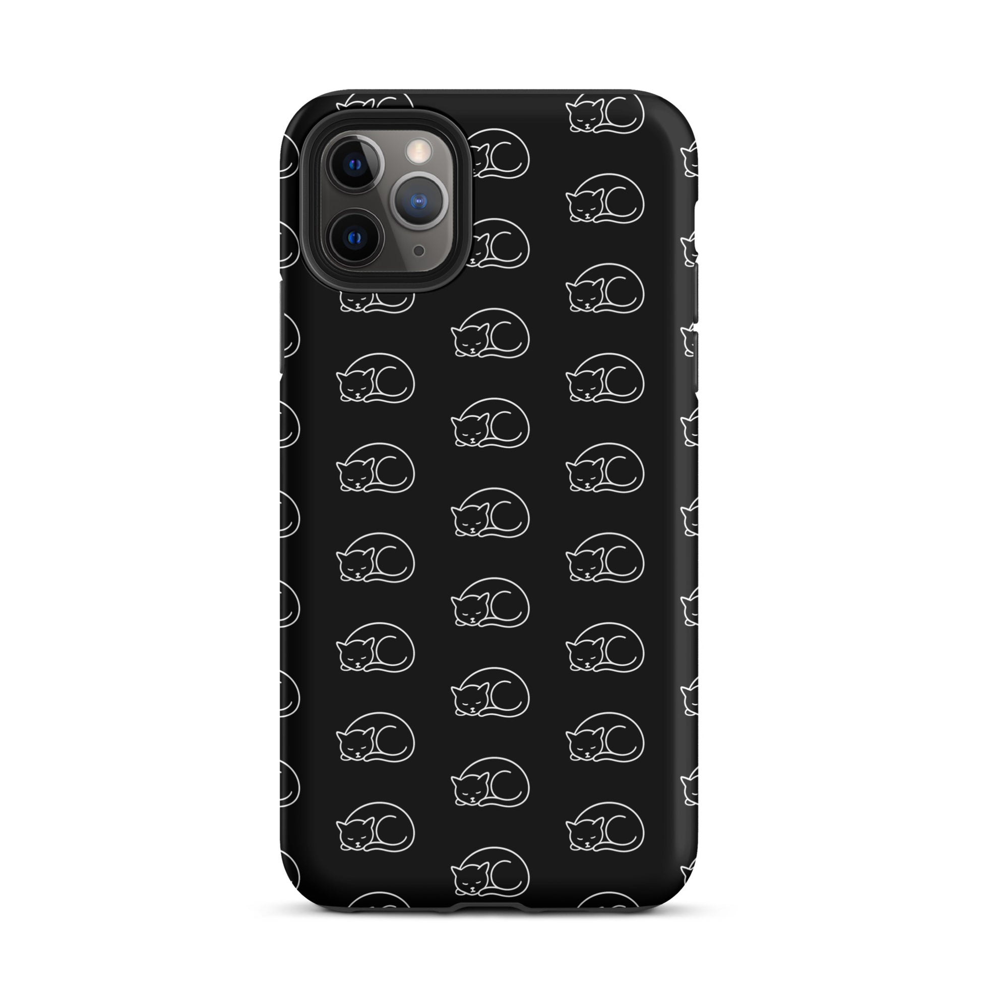 Phone case with curled-up cat pattern for iPhone, perfect for feline fans seeking style and protection.