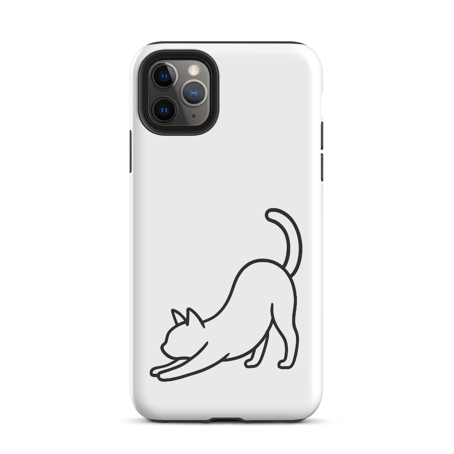 Phone Case for iPhone with minimalist stretching cat design, impact protective cover for cat lovers.