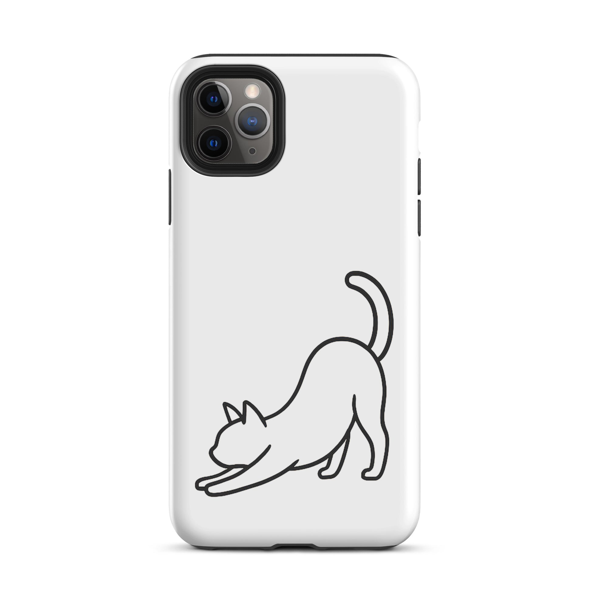 Phone Case for iPhone with minimalist stretching cat design, impact protective cover for cat lovers.
