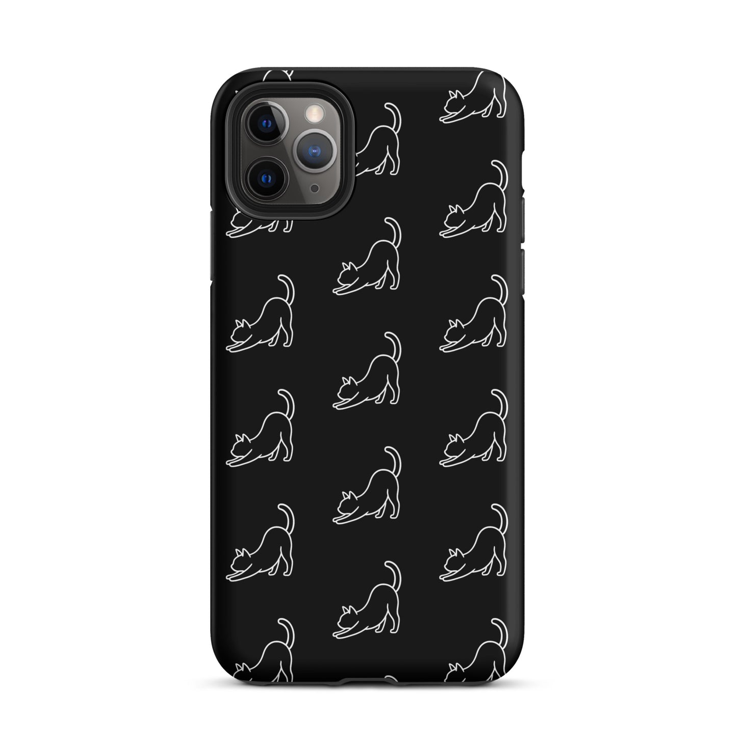 Phone Case featuring minimalist stretching cat pattern for iPhone, offering charm and protection for cat lovers.