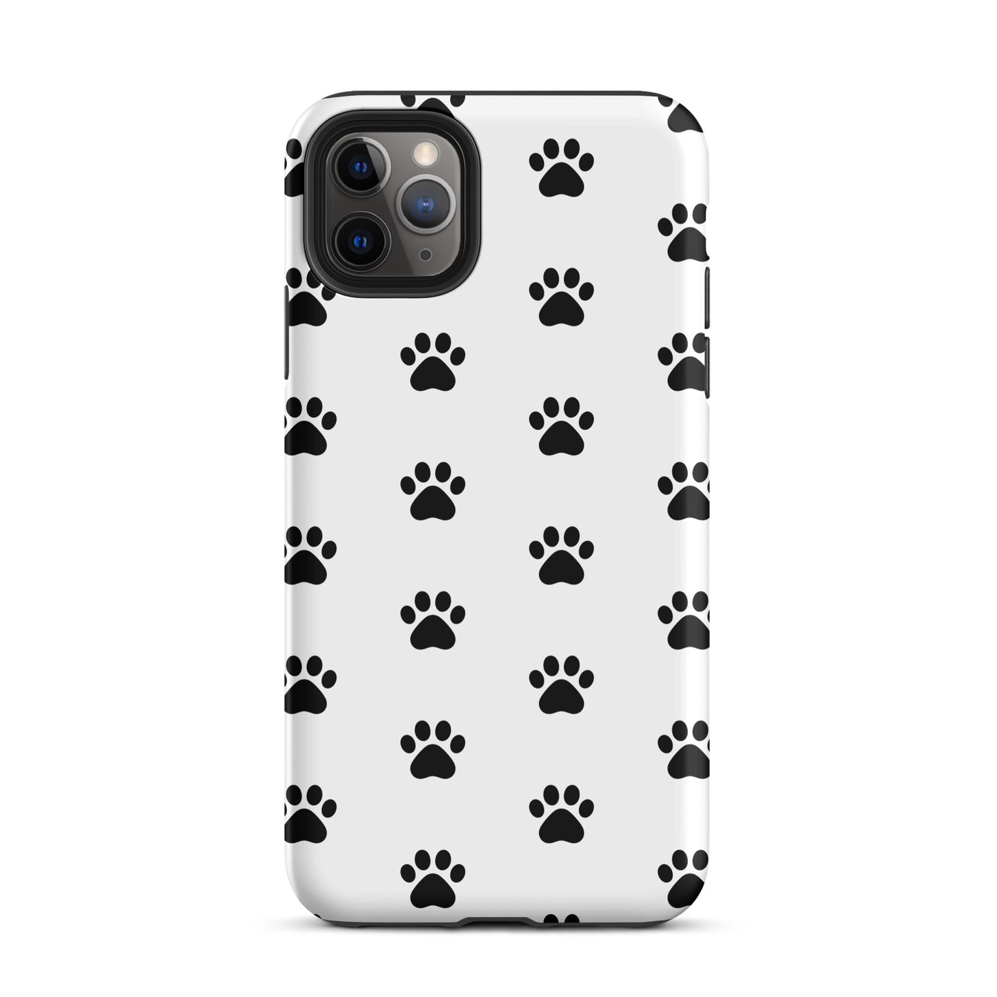 Phone Case for iPhone with stylish paw print design for pet lovers, featuring minimalist black paw icons against a white background.