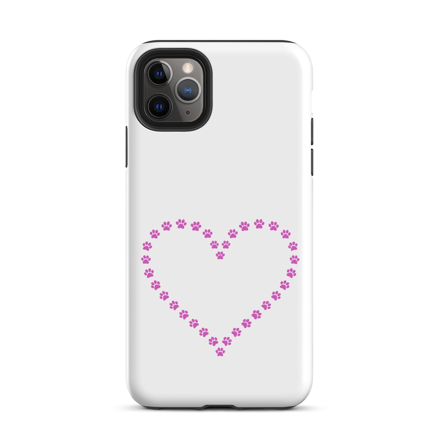 Phone Case with pink paw print heart design, perfect for pet lovers seeking both style and durability for their iPhone.