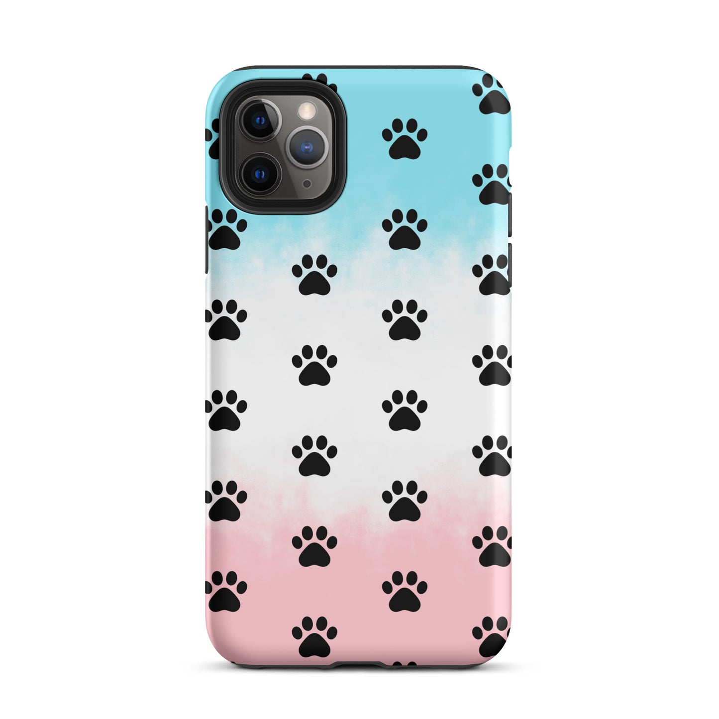 Phone Case for iPhone with paw print pattern, perfect for pet lovers. Transparent finish highlights phone color.