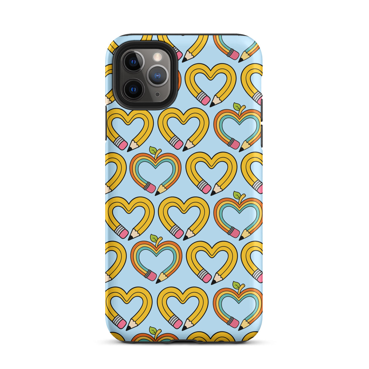 Phone Case with playful pencil-heart pattern and green leaves, symbolizing creativity and growth, perfect for iPhone and back-to-school charm.