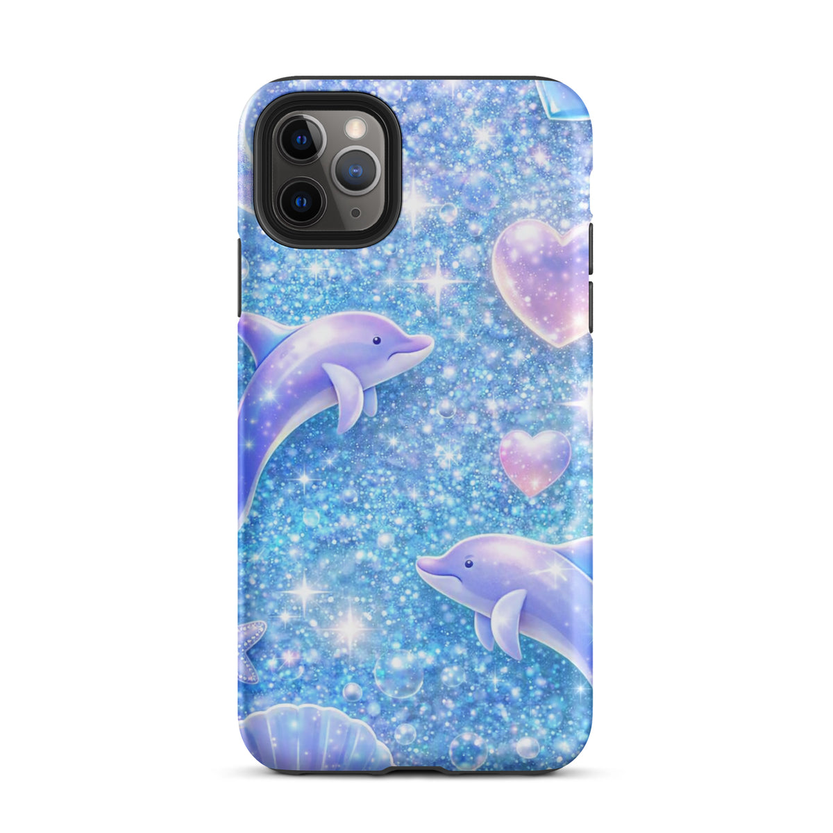 Phone Case for iPhone with Ocean Glitter Dolphins and Moonlit Shell Fantasy design