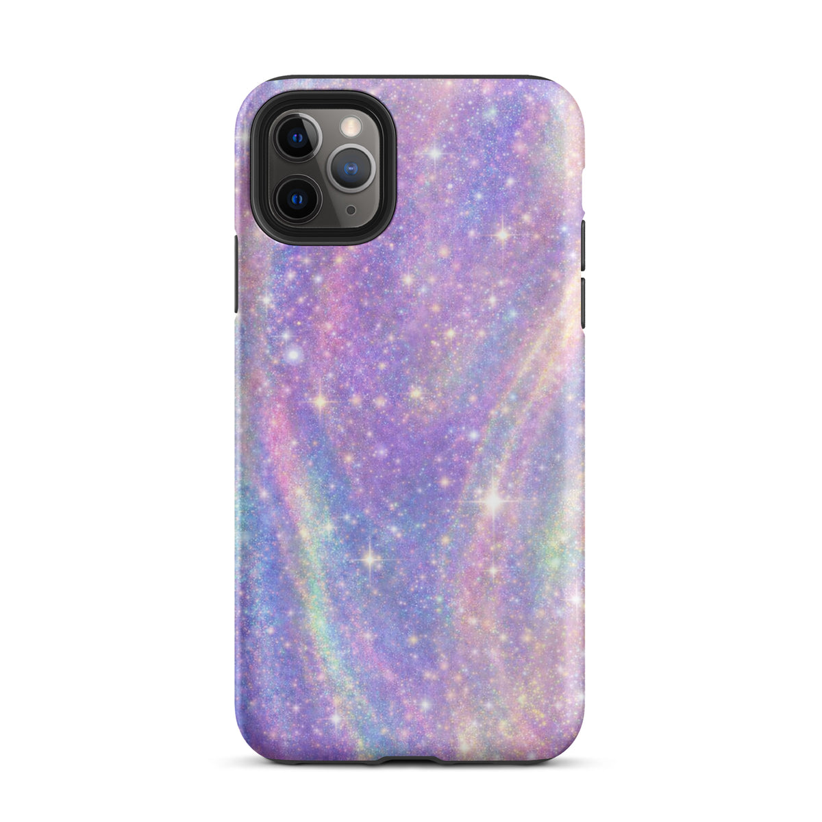 Phone Case for iPhone - Cosmic Dream Swirl design with pastel purples, pinks, blues, and golden sparkles resembling a galaxy.