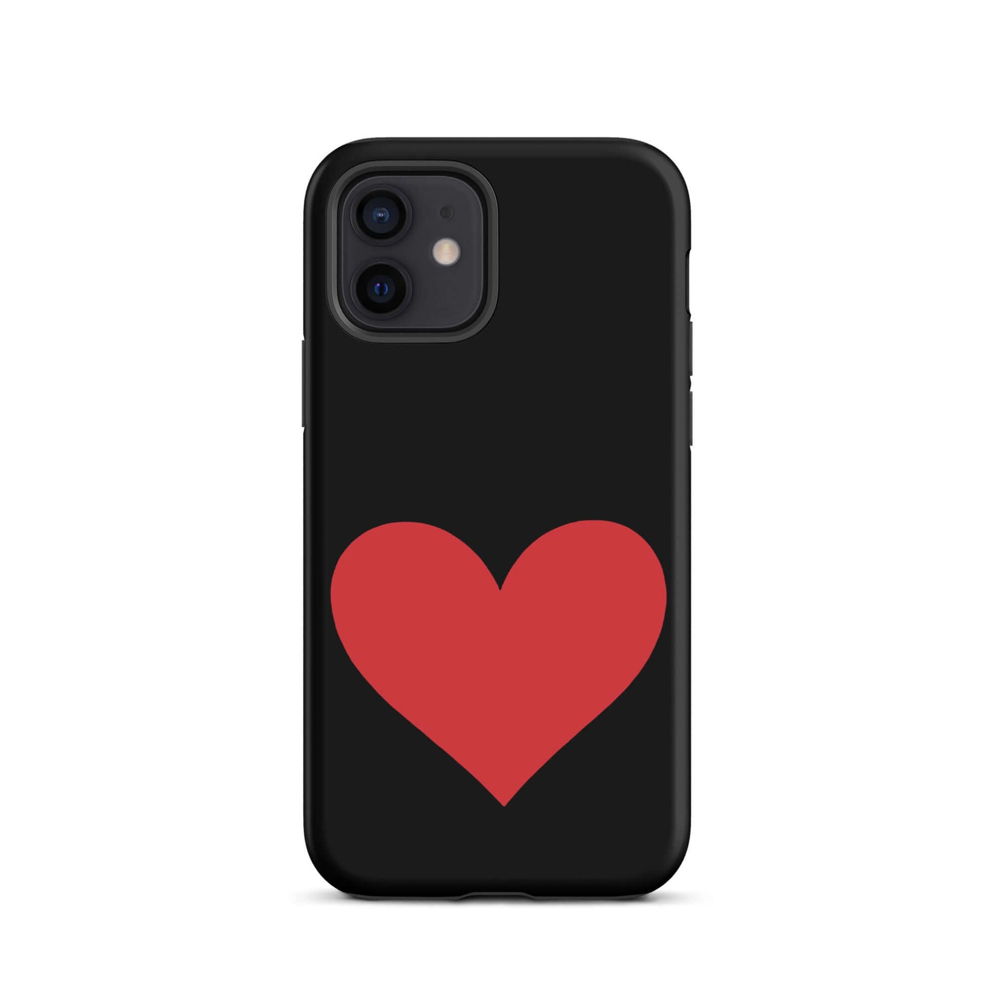 Phone Case for iPhone featuring a red heart graphic on a black background, stylish and protective.