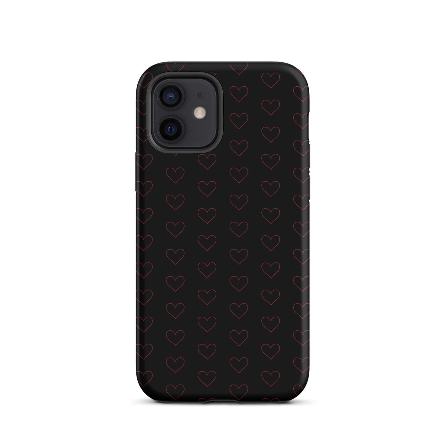 Phone Case for iPhone with stylish crimson heart pattern on black background