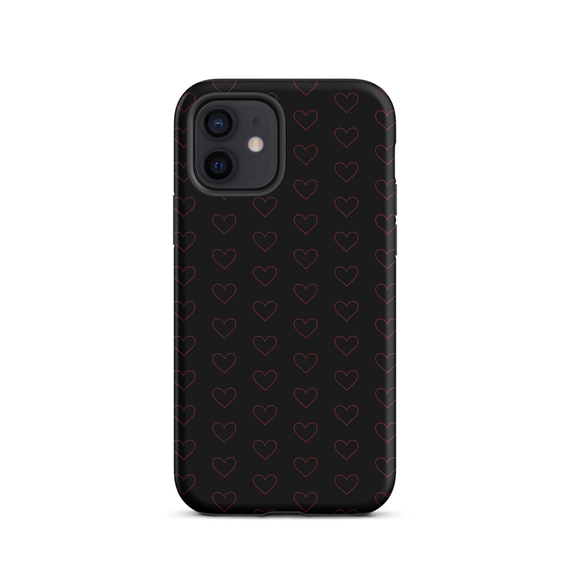 Phone Case for iPhone with stylish crimson heart pattern on black background