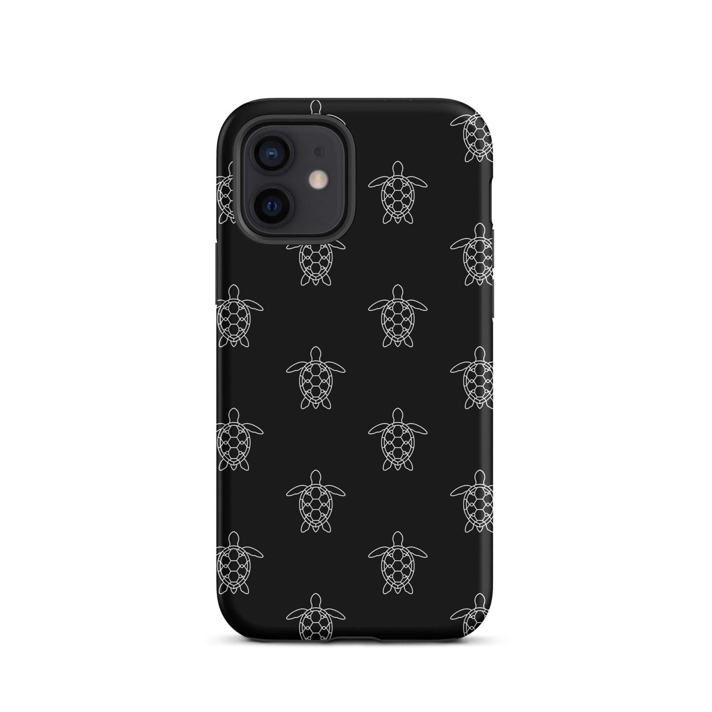 Phone Case for iPhone featuring minimalist sea turtle pattern on a black background.