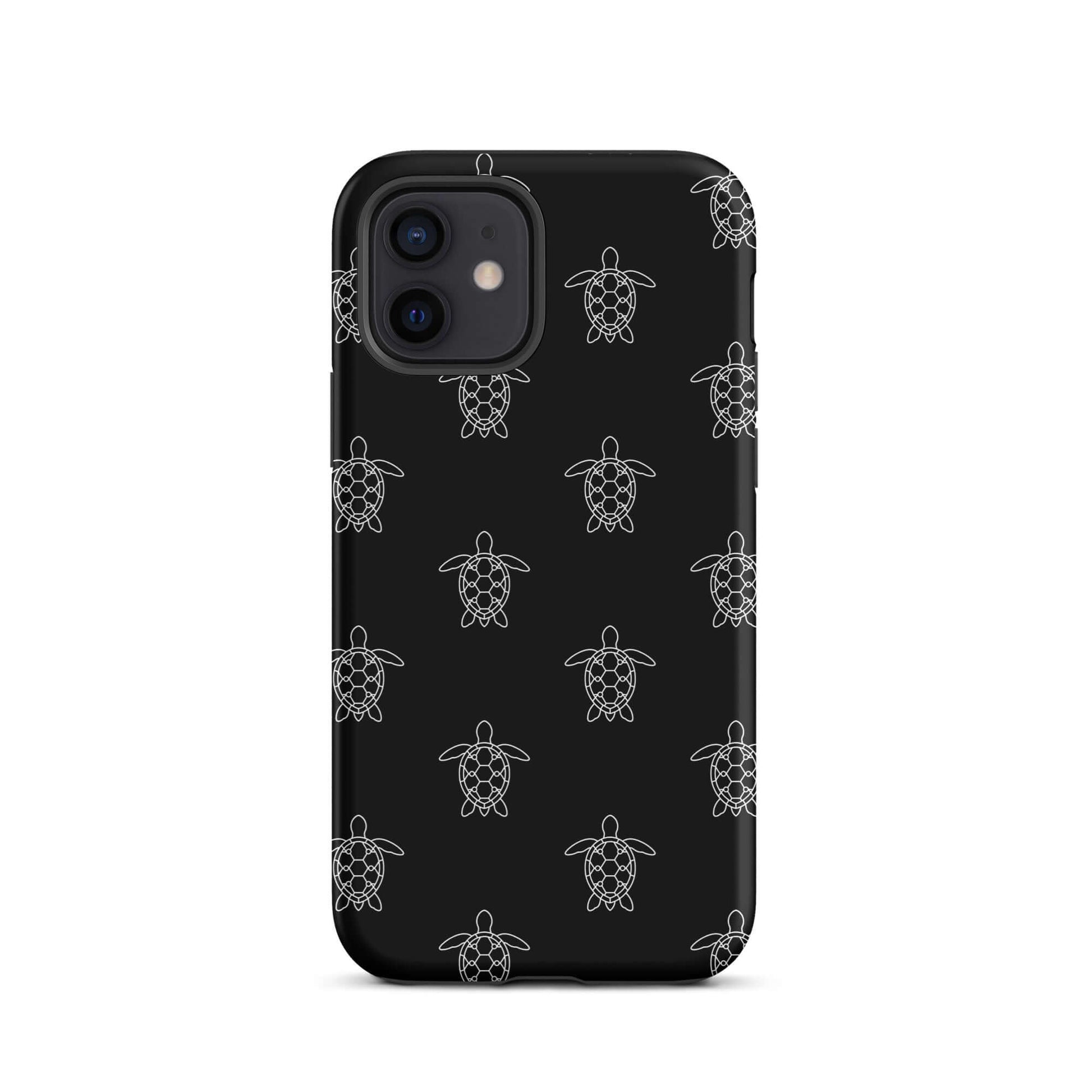 Phone Case for iPhone featuring minimalist sea turtle pattern on a black background.