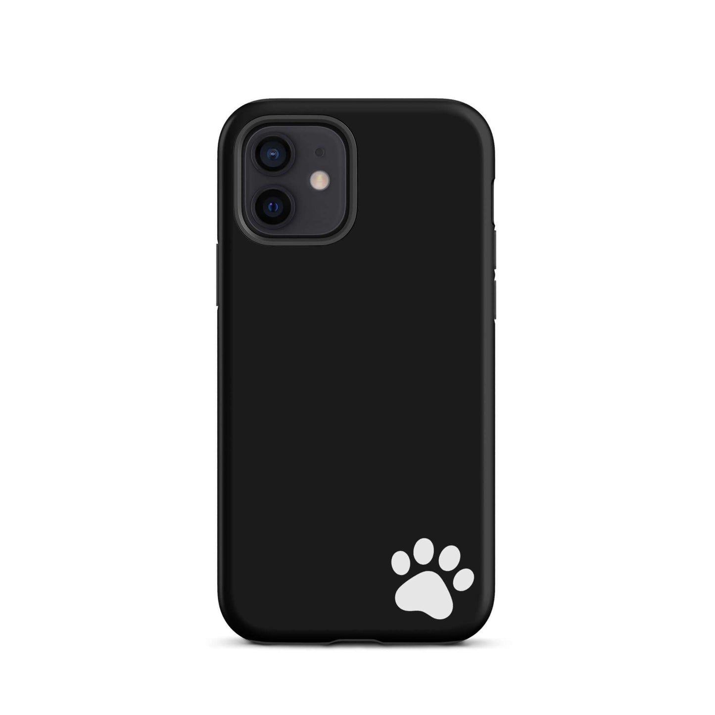 Black Phone Case with white paw print design for iPhone, minimalist Tough Case for animal lovers.