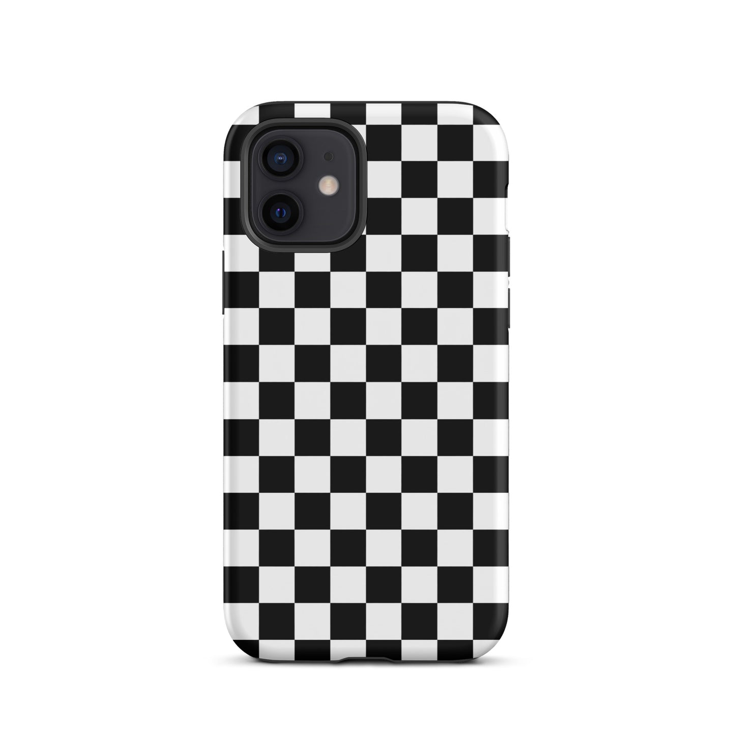 Bold checkered Phone Case for iPhone with black-and-white racing pattern.