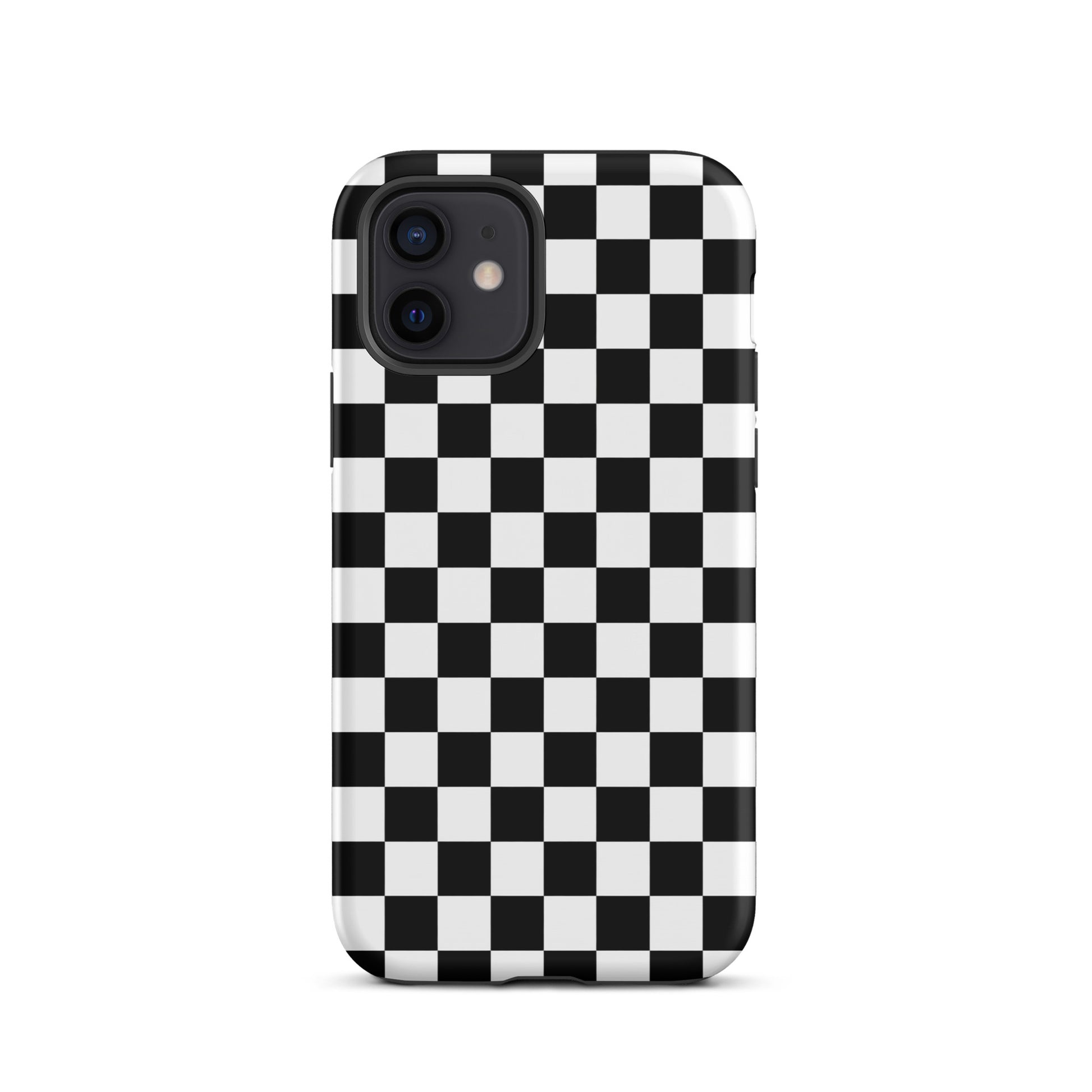 Bold checkered Phone Case for iPhone with black-and-white racing pattern.