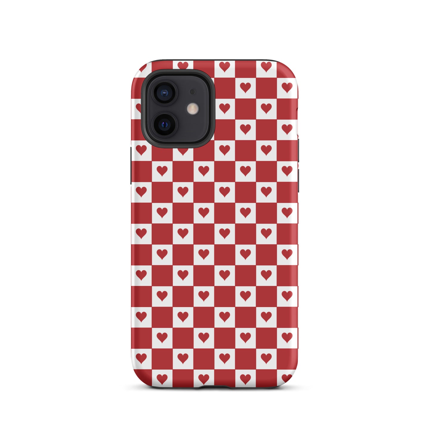 Phone Case with red heart checkered design for iPhone showcasing charm and personality.