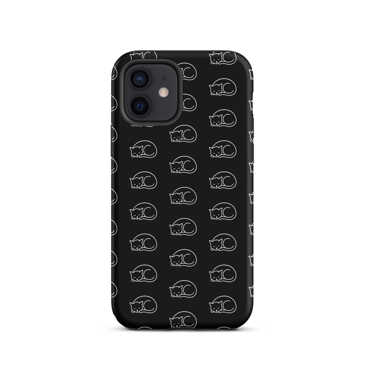 Phone case with curled-up cat pattern for iPhone, perfect for feline fans seeking stylish protection from accidental drops or bumps.