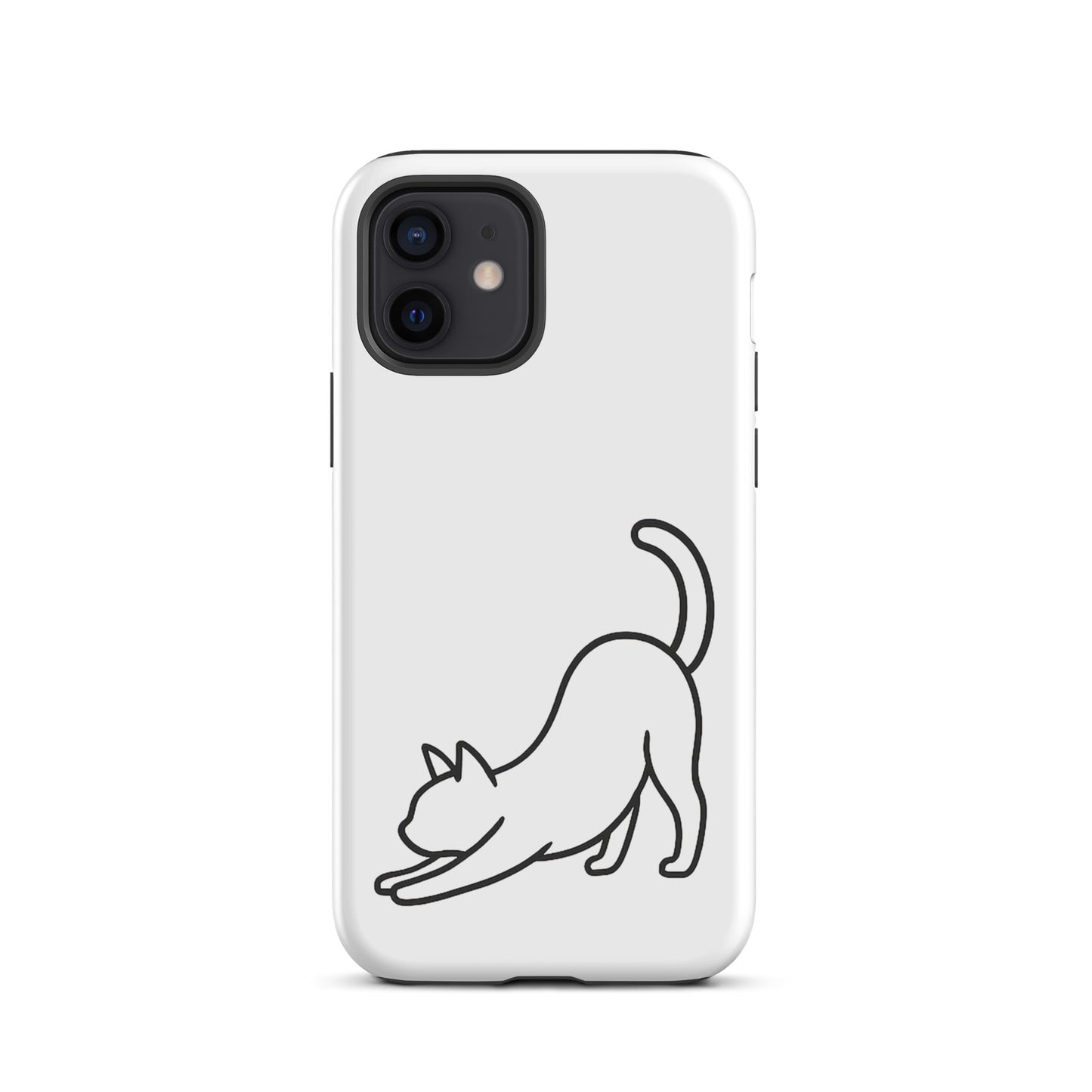 Phone Case for iPhone with minimalist stretching cat design, offering impact protection and sleek aesthetics for cat lovers.