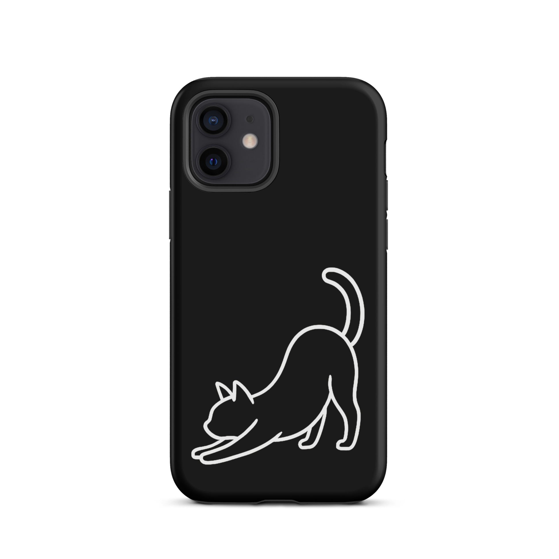 Phone Case featuring minimalist stretching cat design for iPhone, offering stylish aesthetics and durable impact protection.