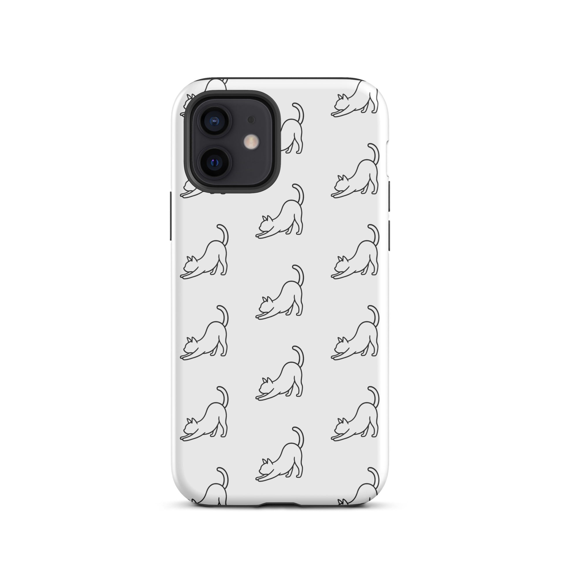 Phone Case for iPhone with minimalist stretching cat pattern for cat lovers.