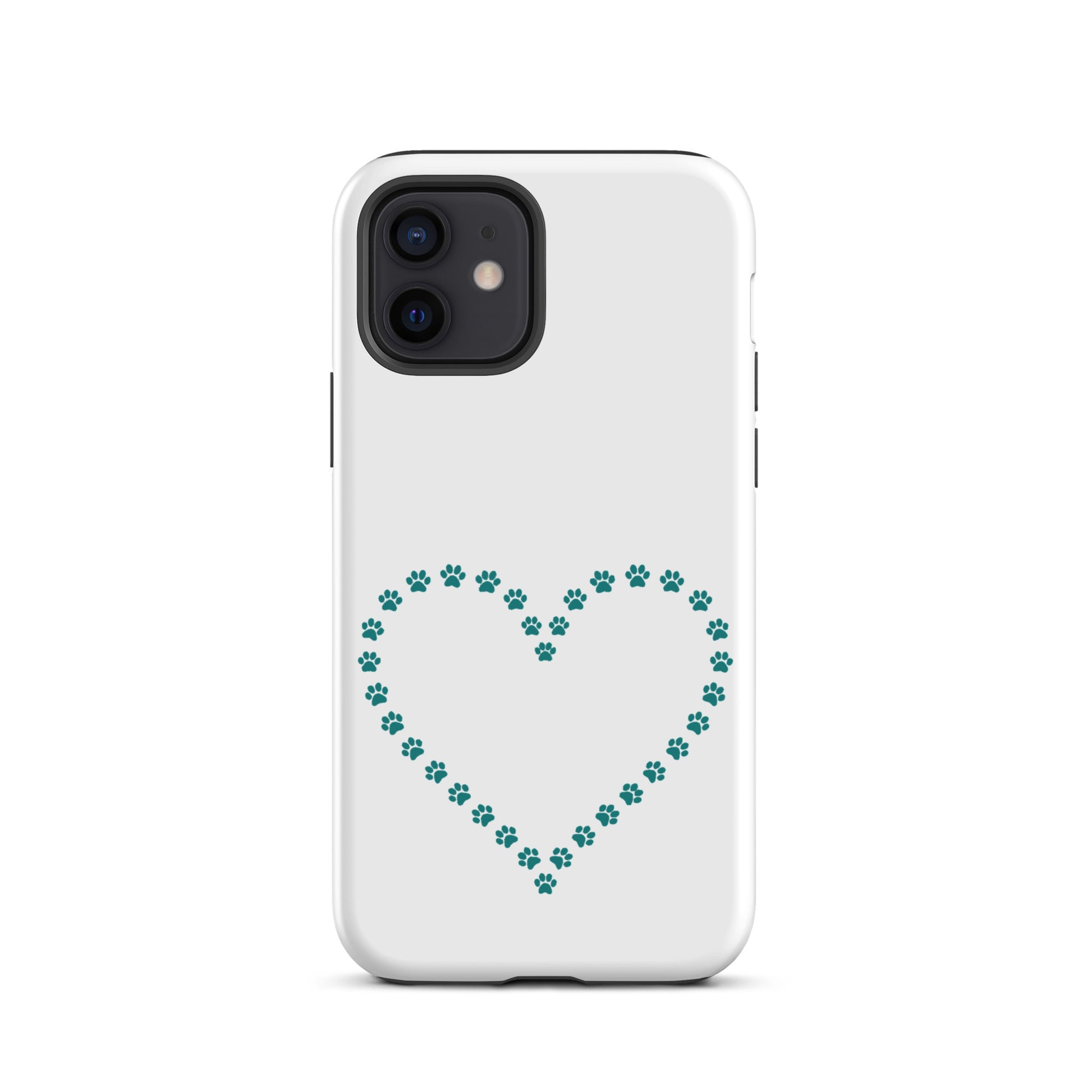 Phone Case with cute paw print heart design for pet lovers, ideal for iPhone, showcasing minimalist animal theme with protective features.