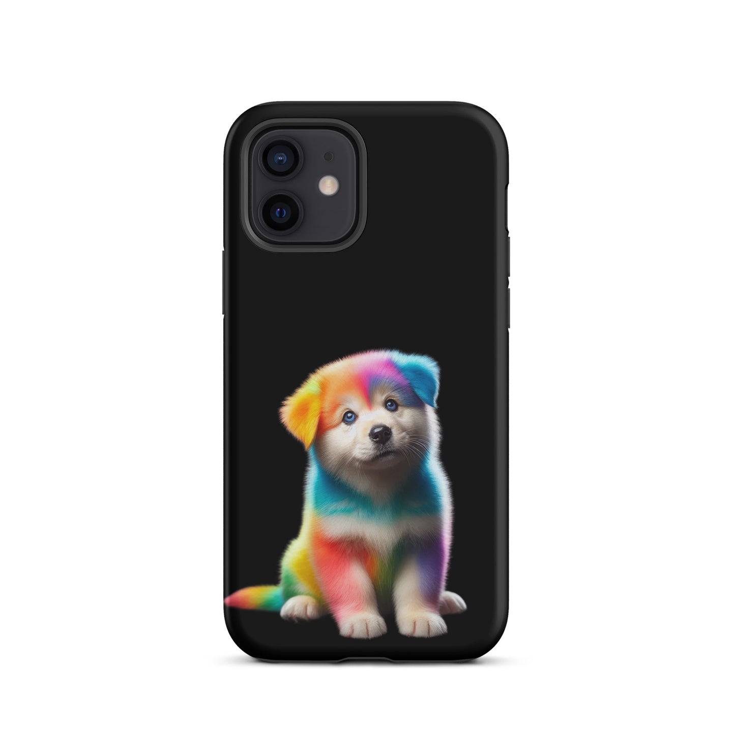 Phone Case with rainbow puppy design and night sky background for iPhone