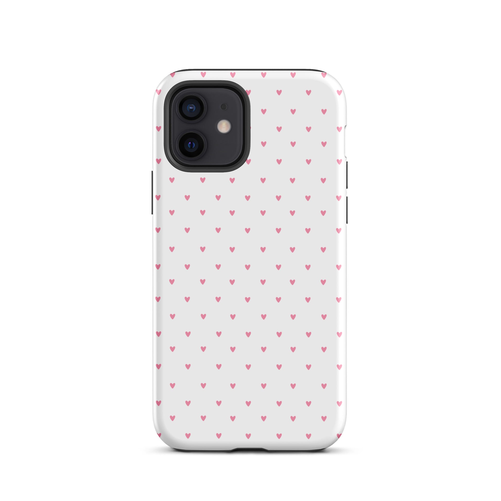 Phone Case for iPhone with heart-dot pattern on white background, combining charm and modern style.