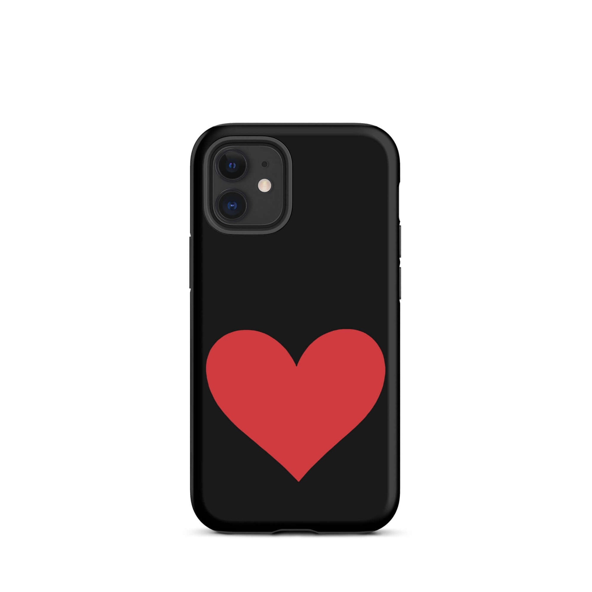 Phone Case for iPhone featuring a vibrant red heart design on a sleek black background.