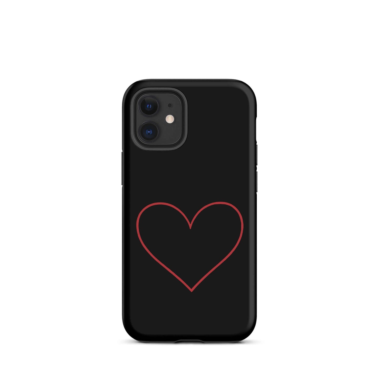 Phone Case for iPhone featuring a minimalist crimson heart design on a sleek black background.