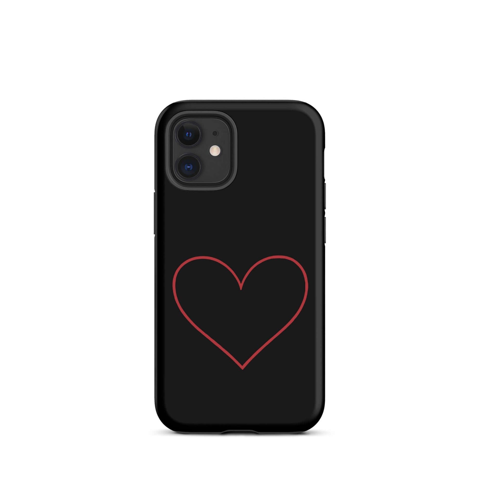 Phone Case for iPhone featuring a minimalist crimson heart design on a sleek black background.