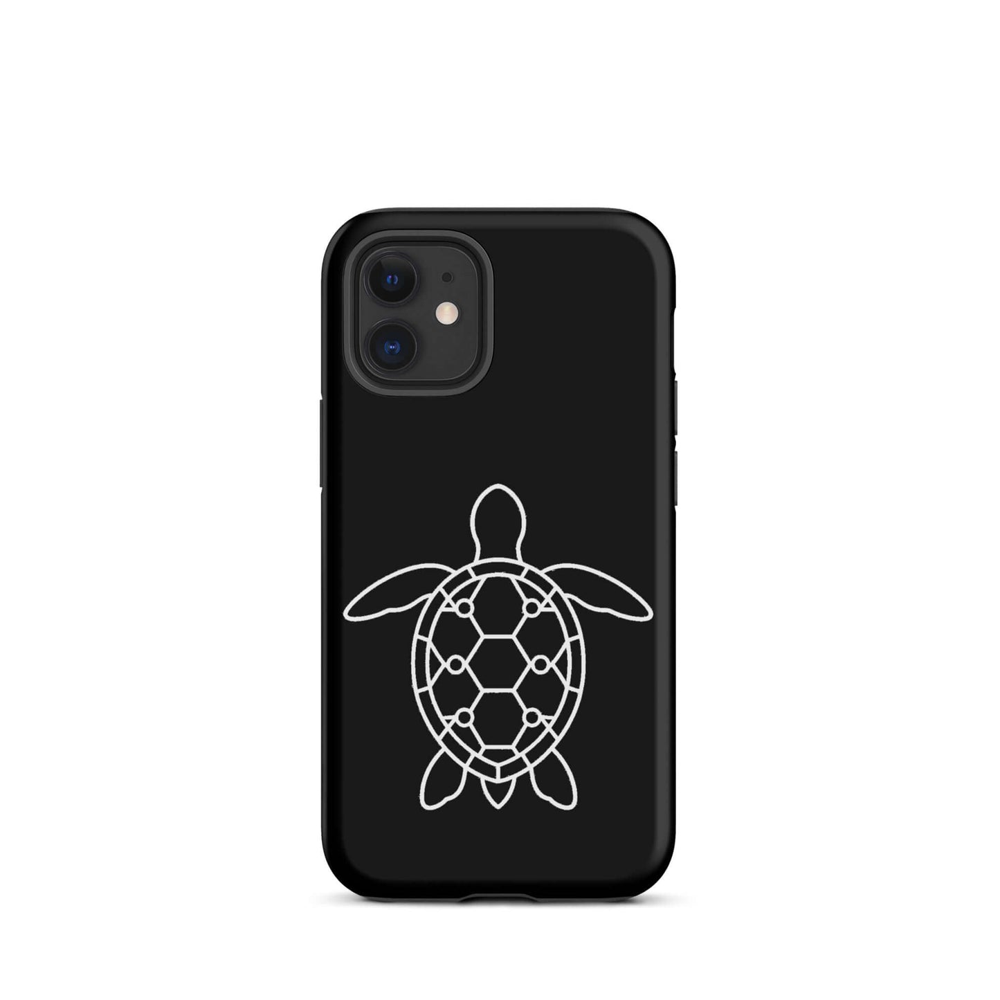 Phone case featuring a minimalist sea turtle silhouette and geometric pattern for iPhone.