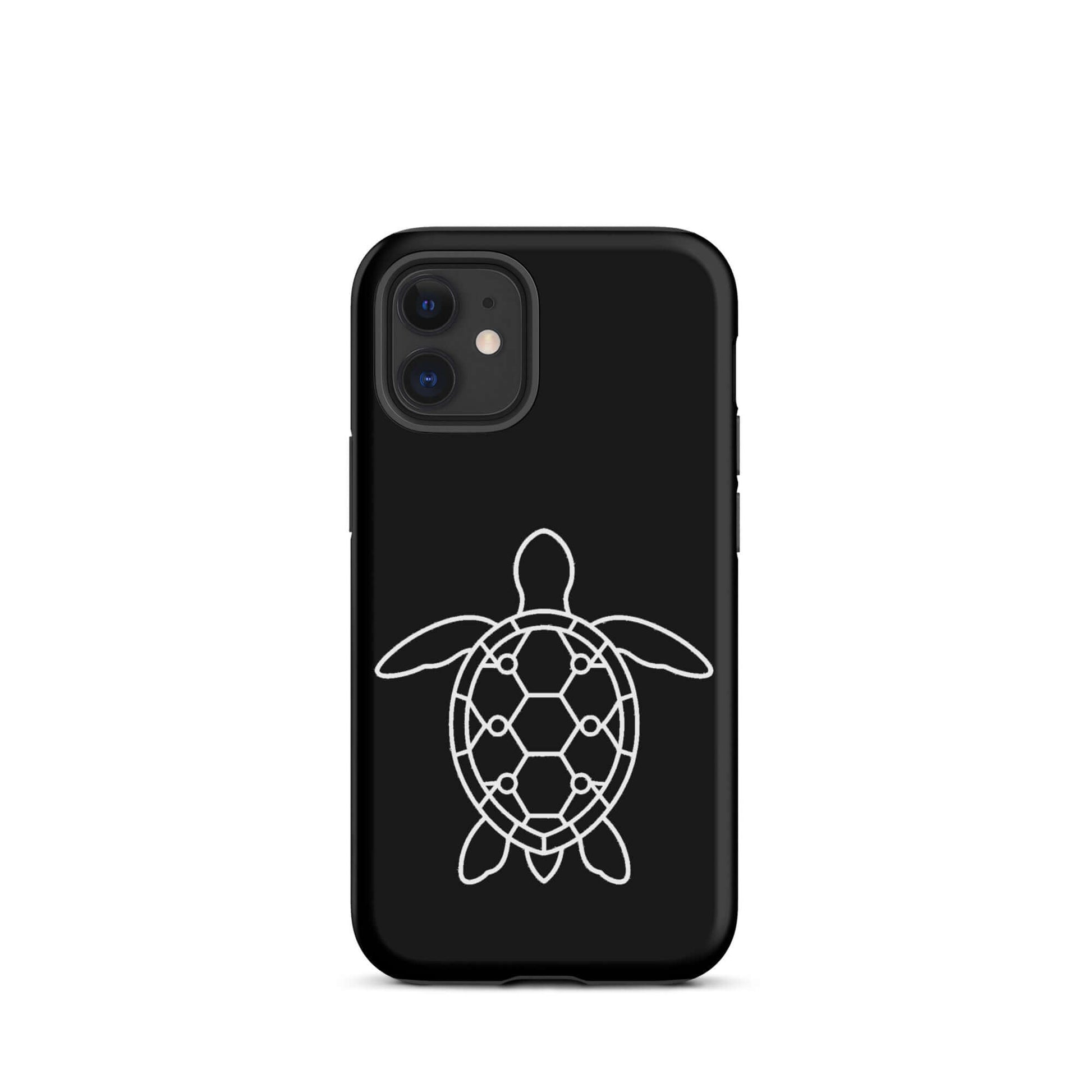 Phone case featuring a minimalist sea turtle silhouette and geometric pattern for iPhone.