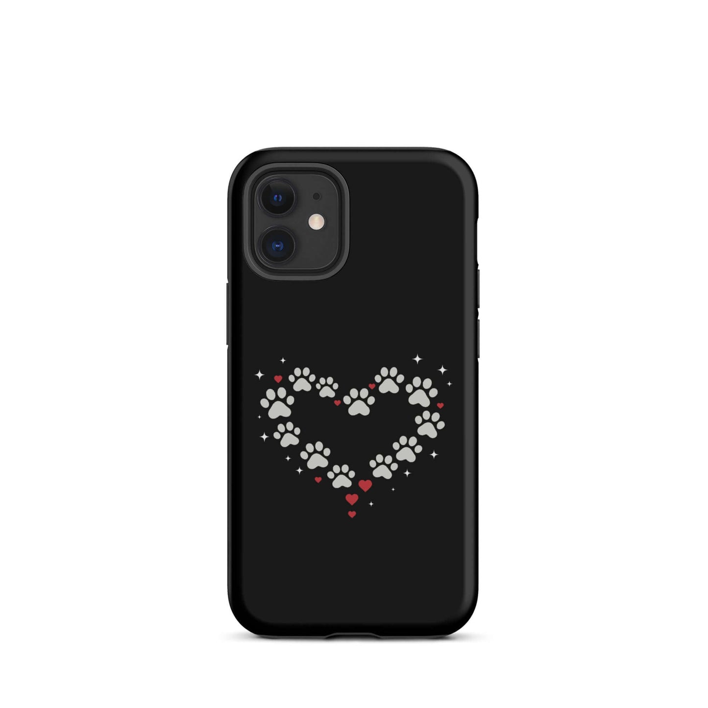 Phone Case featuring a paw-print heart design on a black background, perfect for stylish pet lovers.