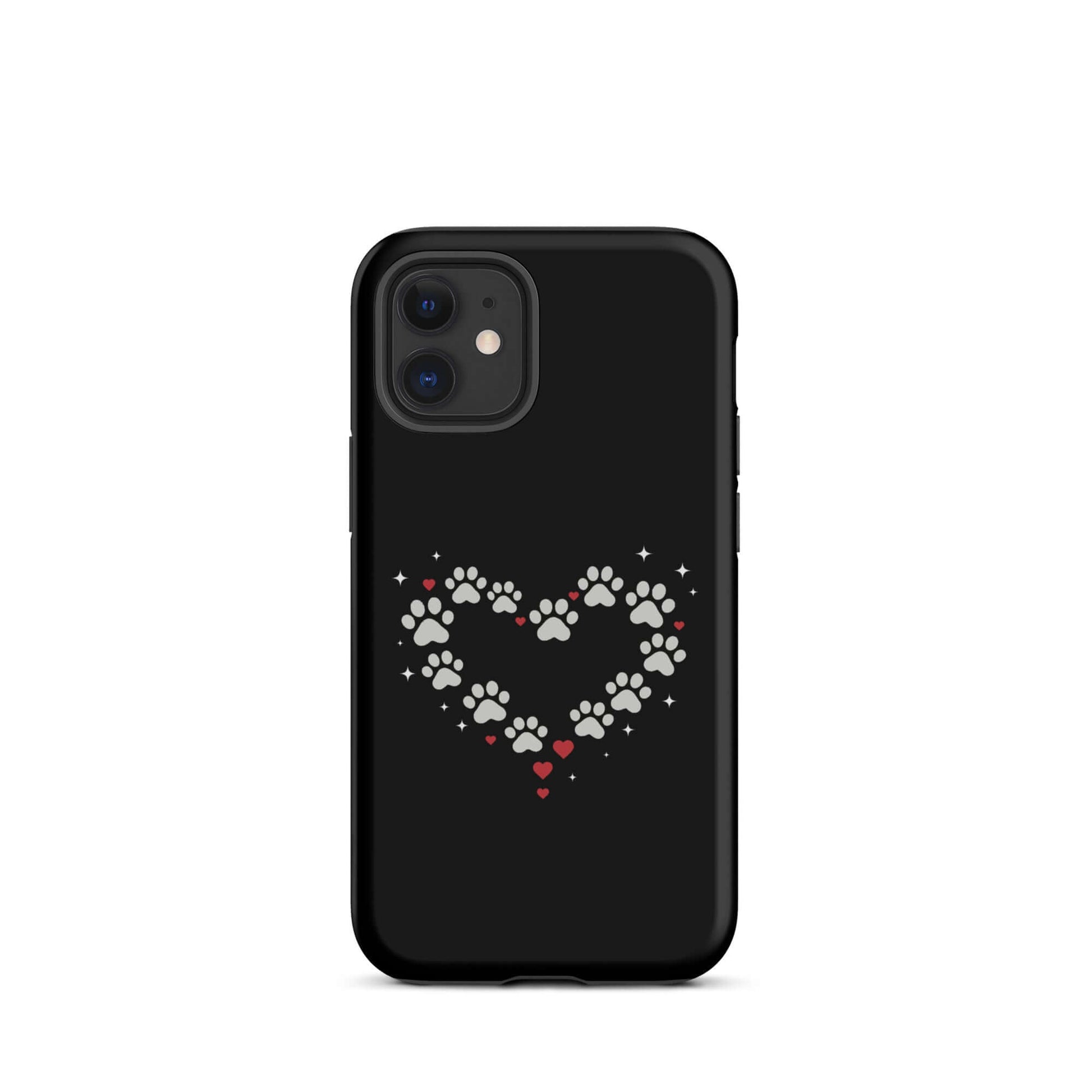 Phone Case featuring a paw-print heart design on a black background, perfect for stylish pet lovers.