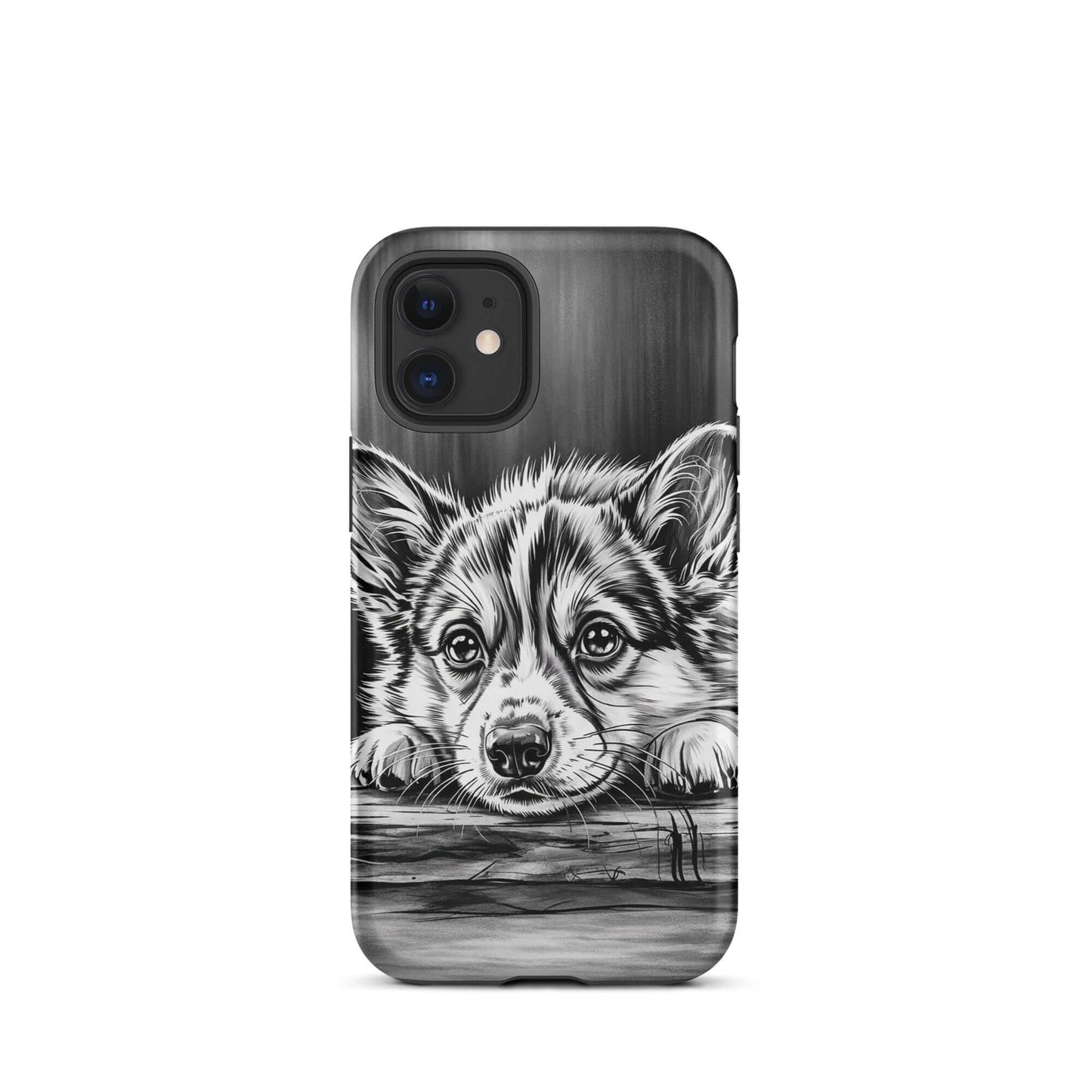 Phone Case featuring elegant black-and-white puppy art, offering luxurious design and premium protection for iPhone.