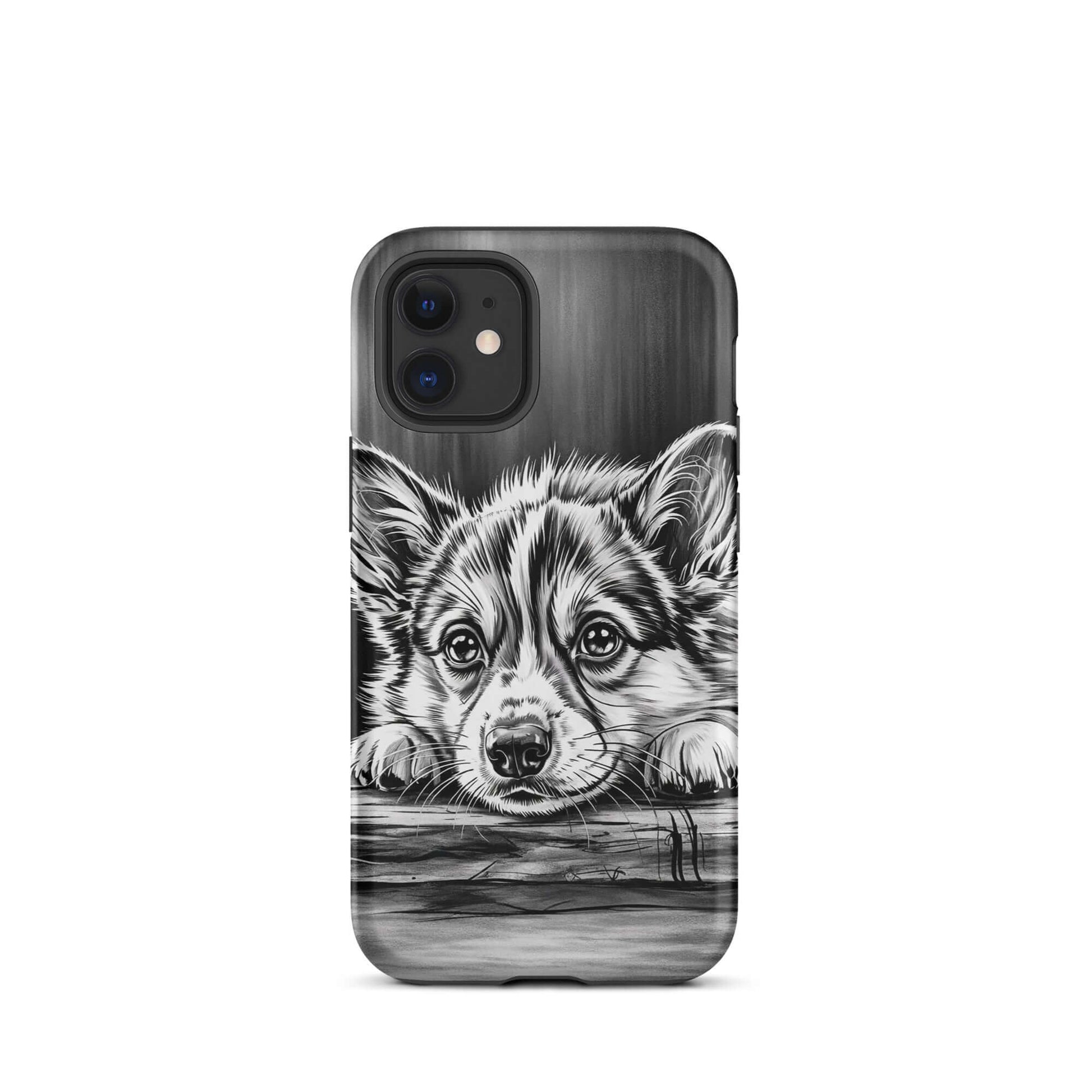 Phone Case featuring elegant black-and-white puppy art, offering luxurious design and premium protection for iPhone.
