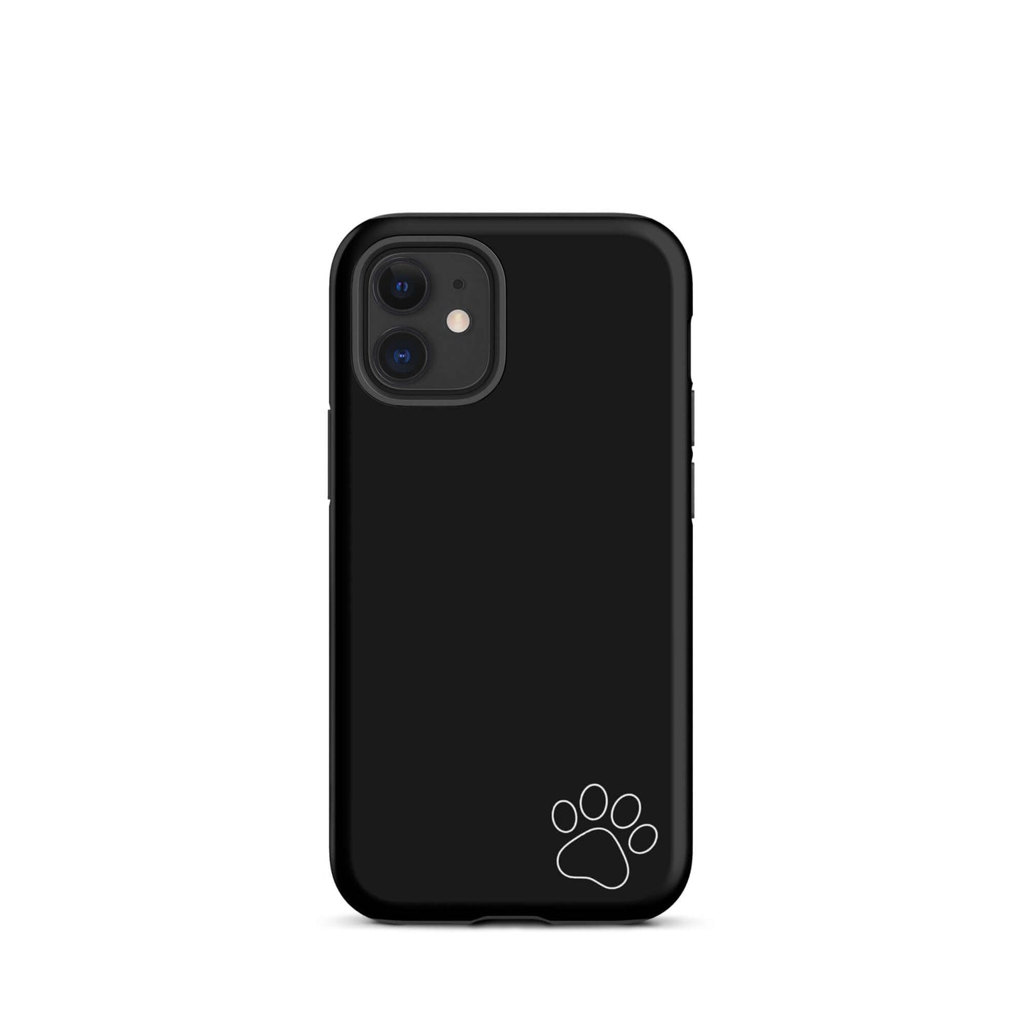 Phone Case for iPhone featuring black design with white paw print in lower corner, combining minimalist style with playful charm.