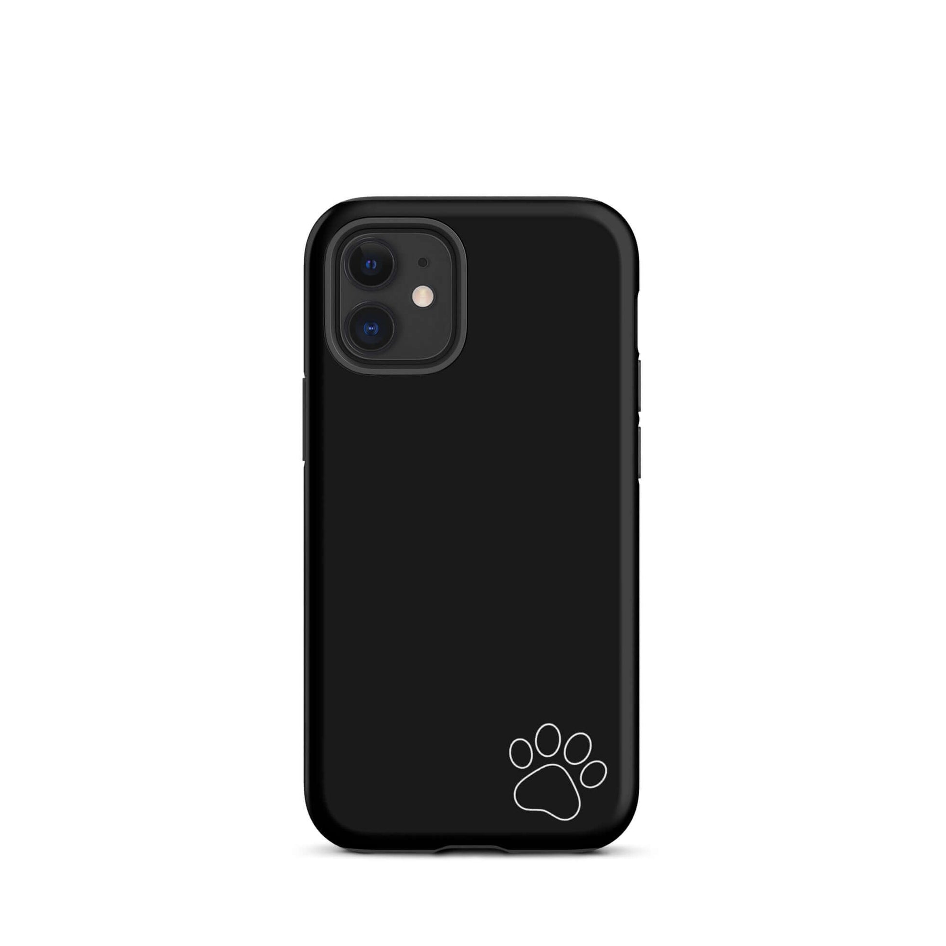 Phone Case for iPhone featuring black design with white paw print in lower corner, combining minimalist style with playful charm.