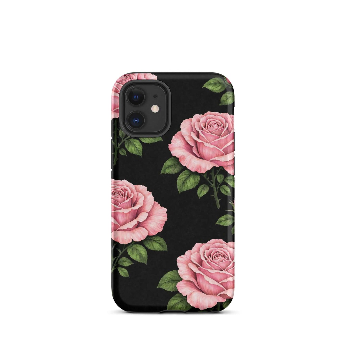 Phone Case for iPhone with pink roses on black, floral tough case