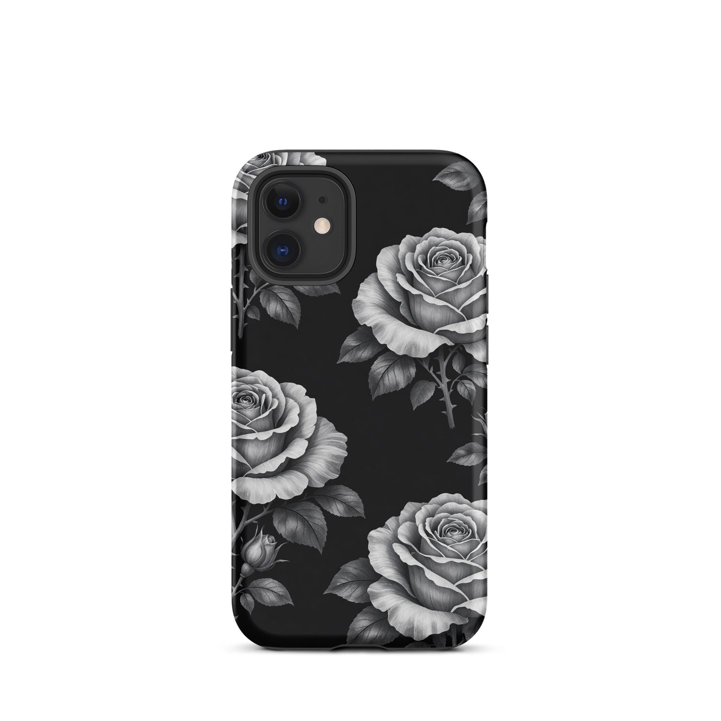 Phone Case for iPhone with floral rose garden design on black background