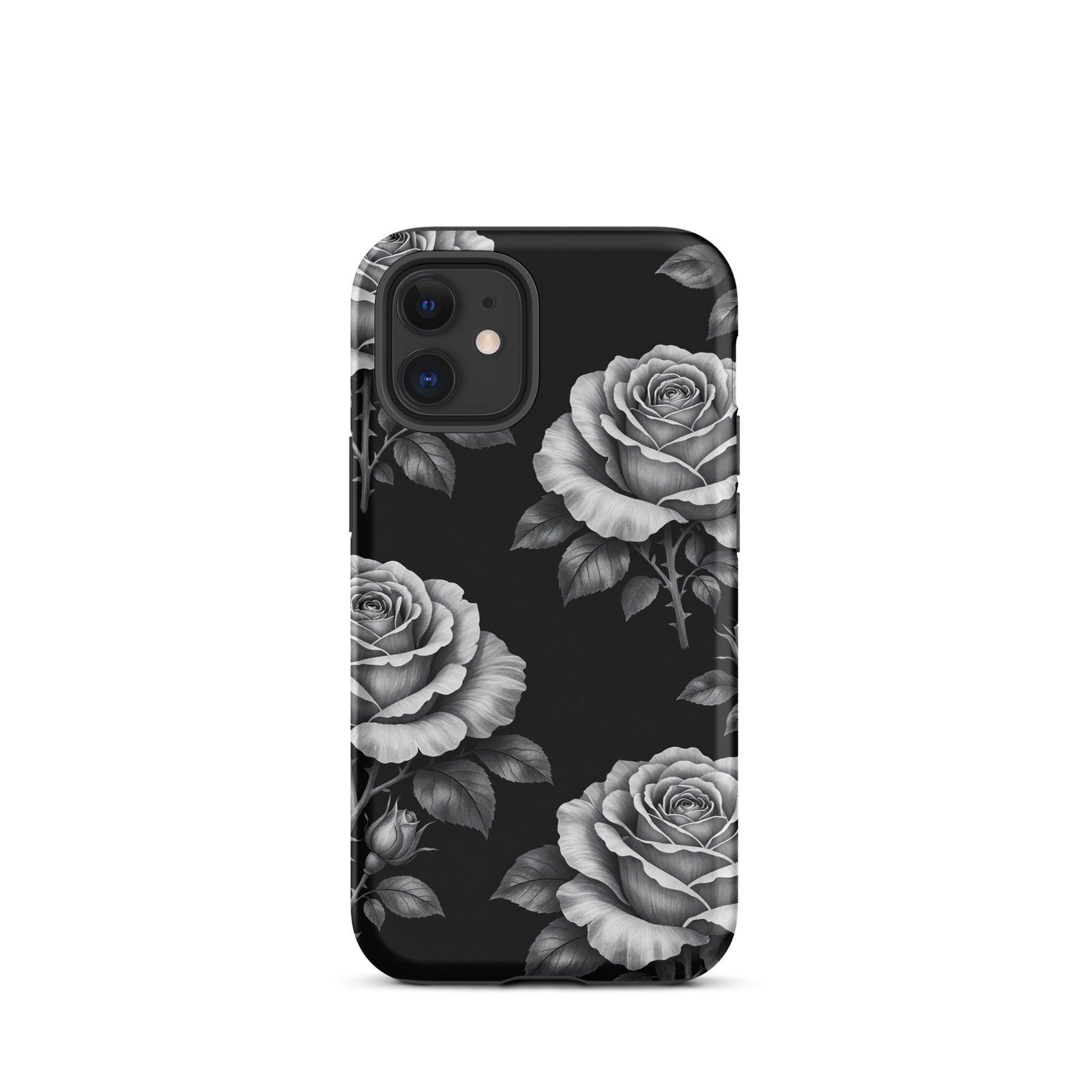 Phone Case for iPhone with floral rose garden design on black background