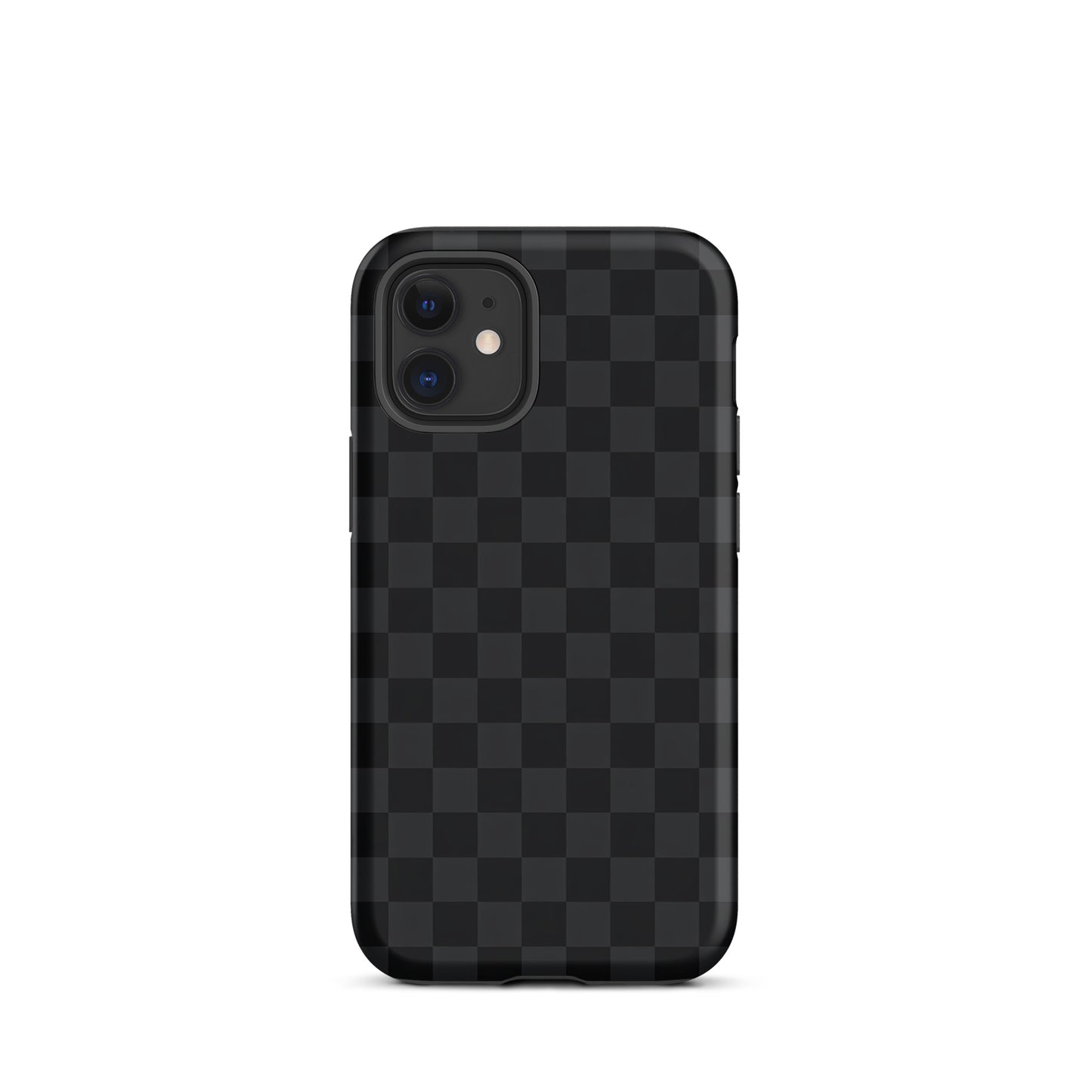 Phone Case for iPhone in black and charcoal checkered design, perfect for modern minimalists seeking style and protection.