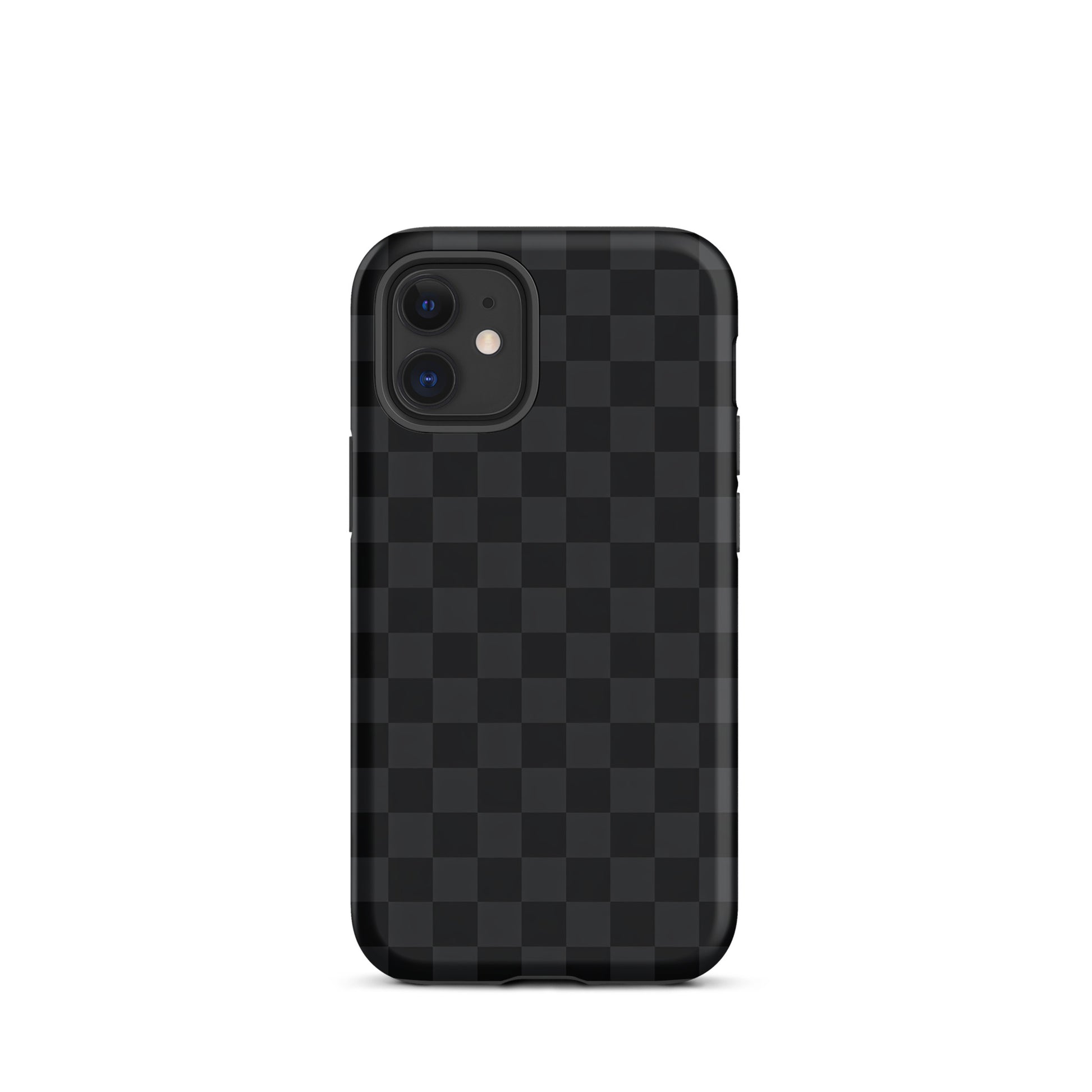 Phone Case for iPhone in black and charcoal checkered design, perfect for modern minimalists seeking style and protection.