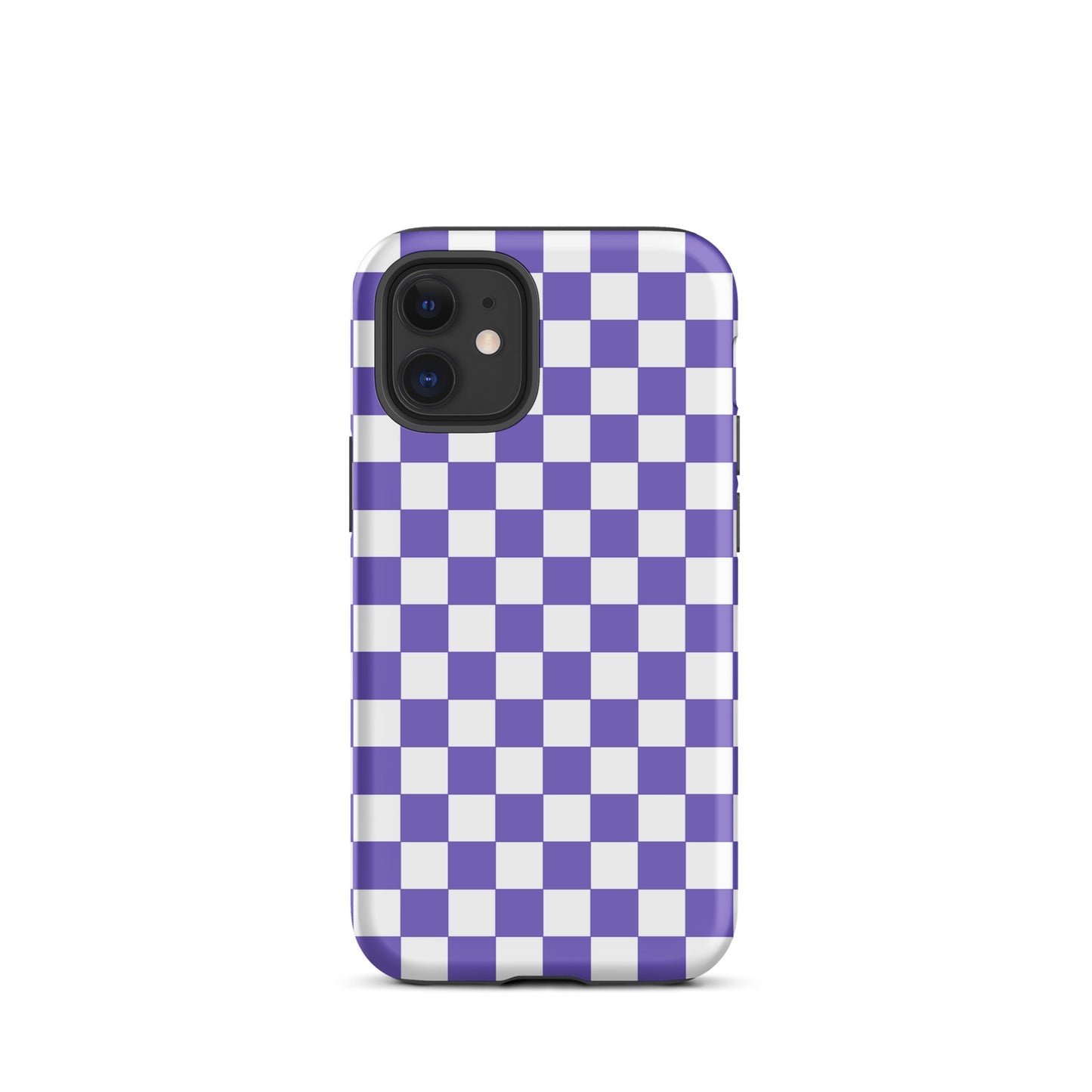 Phone Case for iPhone with purple and white checkered pattern adding style and personality to your device.