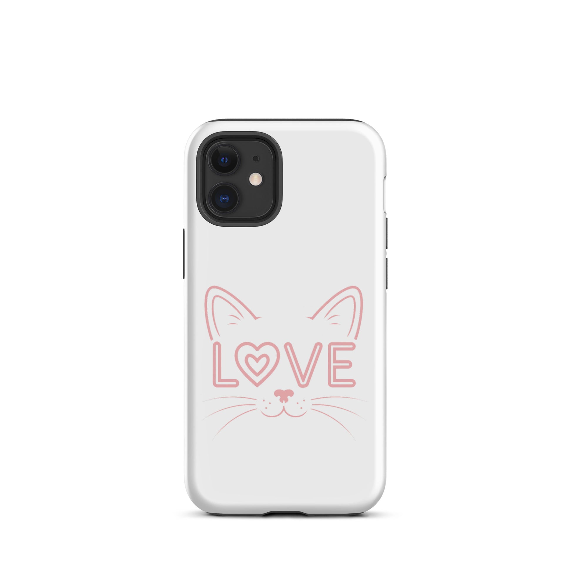 Cat Love iPhone case with minimalist cat face and love design, perfect accessory for feline enthusiasts.