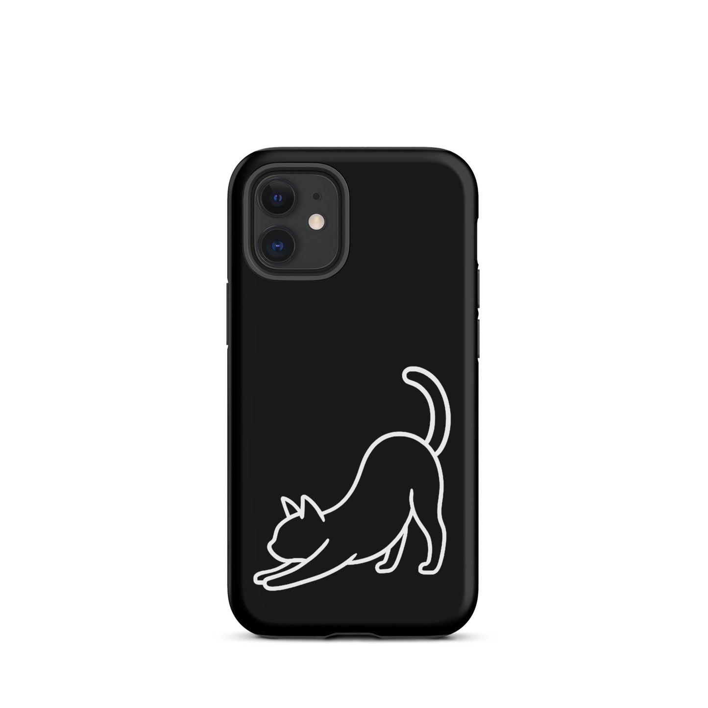 Phone Case with minimalist stretching cat design for iPhone, offering sleek aesthetics and strong protection for cat lovers.