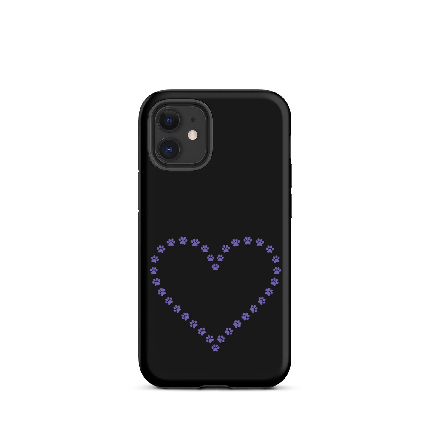 Phone Case with cute purple paw print heart design for pet lovers, protective cover for iPhone, minimalist animal-themed accessory.