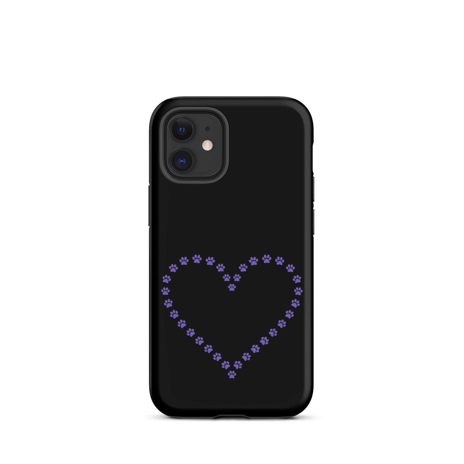 Phone Case with cute purple paw print heart design for pet lovers, protective cover for iPhone, minimalist animal-themed accessory.