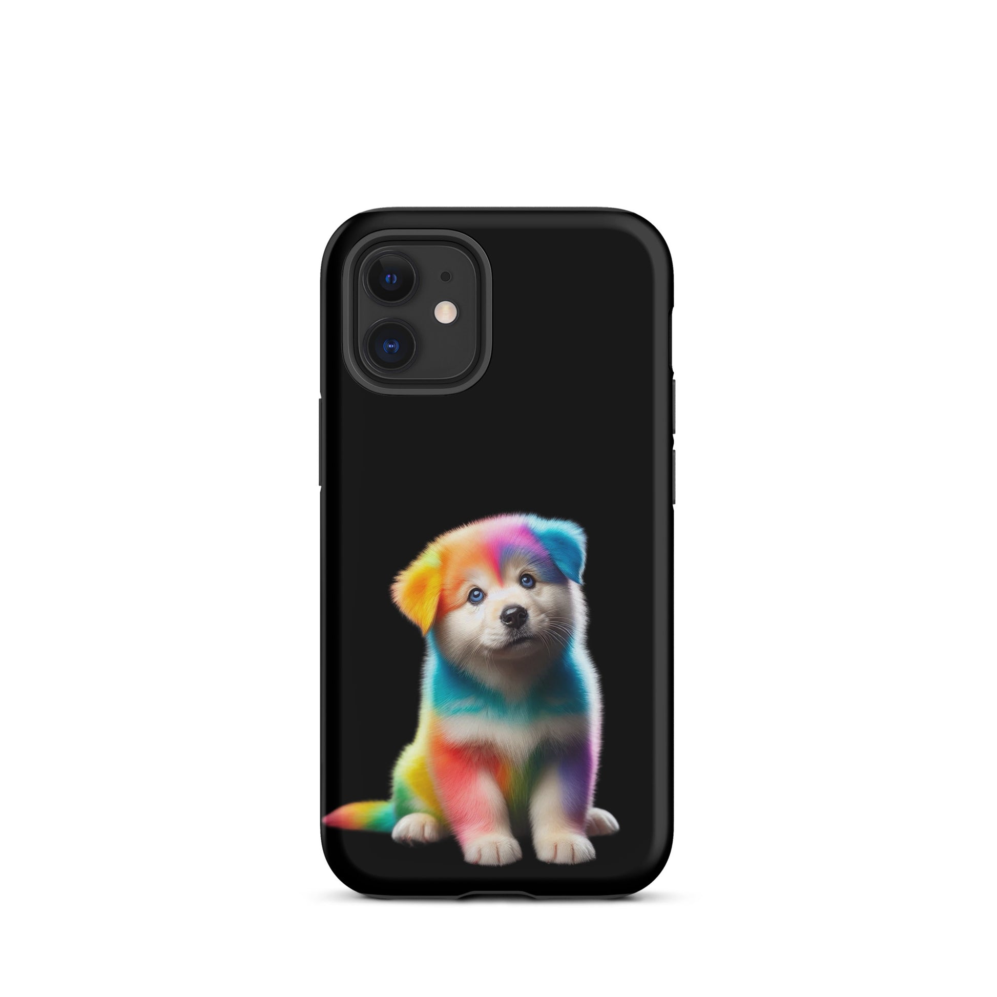 Phone Case with rainbow puppy design against a night sky, perfect for iPhone lovers seeking a colorful and protective accessory.